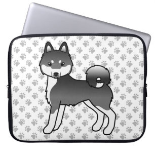 Black And White Alaskan Klee Kai Cute Cartoon Dog Laptop Sleeve