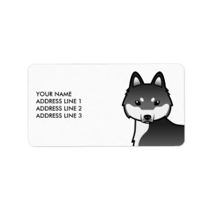 Black And White Alaskan Klee Kai Dog & Custom Text Label