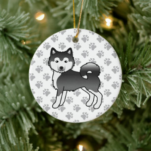 Black And White Alaskan Malamute Cute Cartoon Dog Ceramic Tree Decoration
