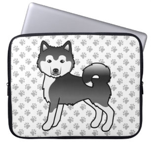 Black And White Alaskan Malamute Cute Cartoon Dog Laptop Sleeve