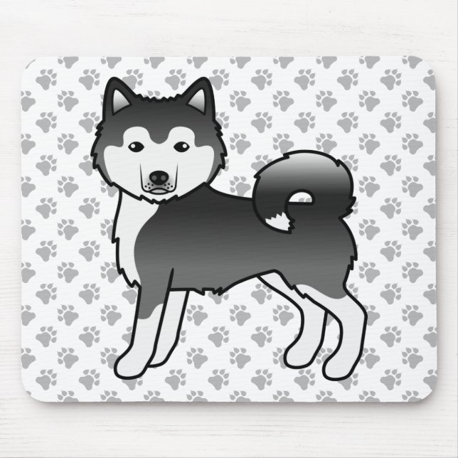 Black And White Alaskan Malamute Cute Cartoon Dog Mouse Pad (Front)