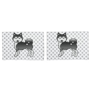 Black And White Alaskan Malamute Cute Cartoon Dog Pillowcase