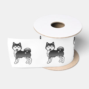 Black And White Alaskan Malamute Cute Cartoon Dog Satin Ribbon
