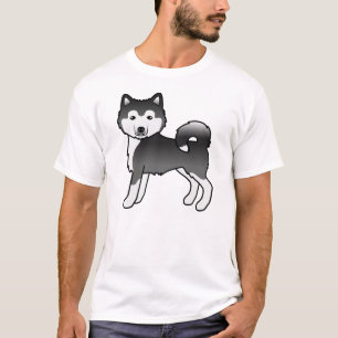 Black And White Alaskan Malamute Cute Cartoon Dog T-Shirt