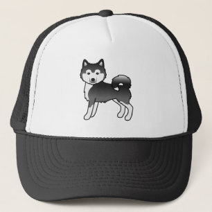 Black And White Alaskan Malamute Cute Cartoon Dog Trucker Hat