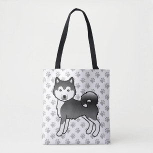 Black And White Alaskan Malamute Cute Dog & Paws Tote Bag
