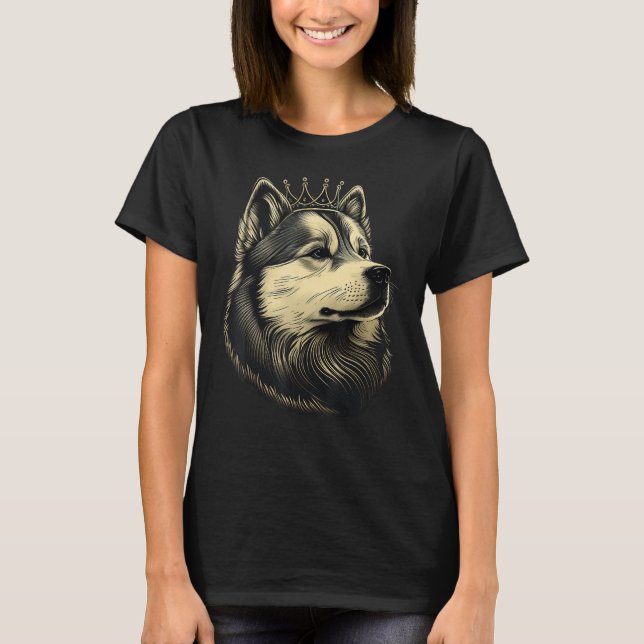 Black and White Alaskan Malamute Dog Crown Alaskan T-Shirt (Front)