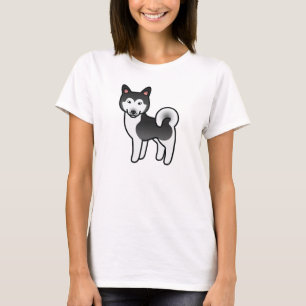 Black And White Alaskan Malamute Dog Illustration T-Shirt