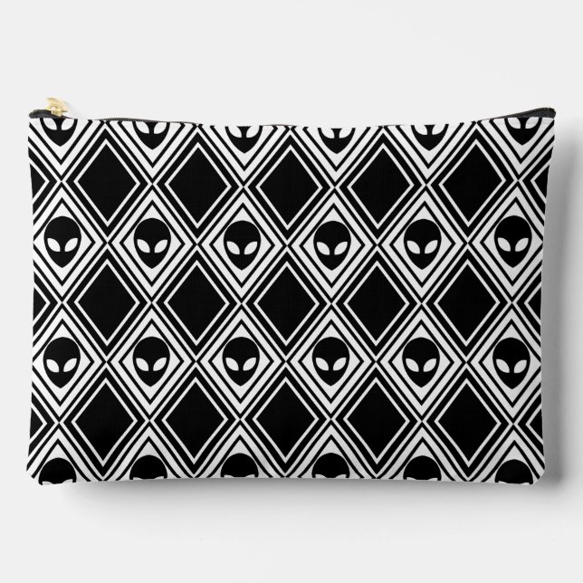 Black and White Alien Argyle Pattern Accessory Pouch (Front)