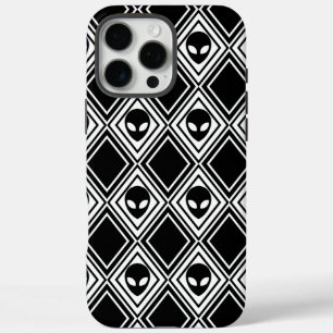Black and White Alien Argyle Pattern iPhone 16 Pro Max Case