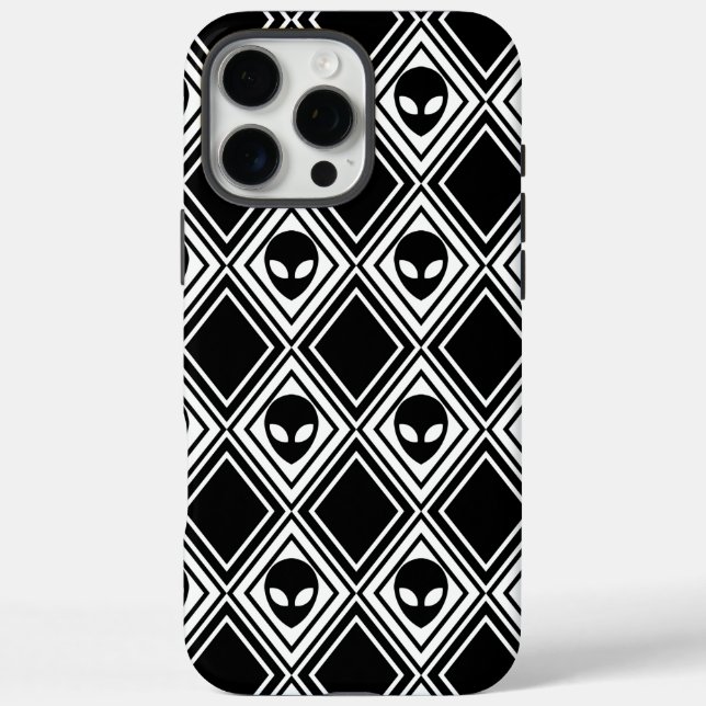 Black and White Alien Argyle Pattern Case-Mate iPhone Case (Back)