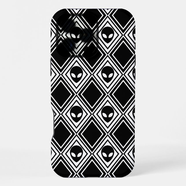 Black and White Alien Argyle Pattern iPhone Case (Back)