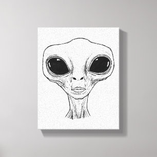 Black and White Alien Head Illustration Canvas Print