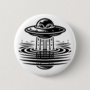 Black and White Alien in UFO Ai art 6 Cm Round Badge
