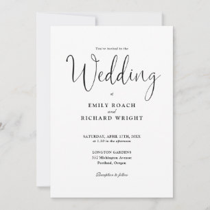 Black And White All In One Elegant Script Wedding Invitation