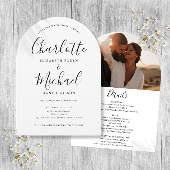 Black And White All In One Photo Arch Wedding Invitation (Black And White All In One Photo Arch Wedding Invitation)