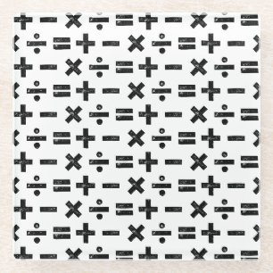Black and White All Math Symbols Lino Cut Glass Coaster
