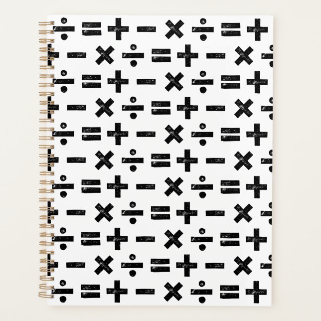 Black and White All Math Symbols Lino Cut Planner (Front)