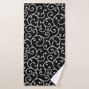 Black and White allover seamless scroll designpatt Bath Towel