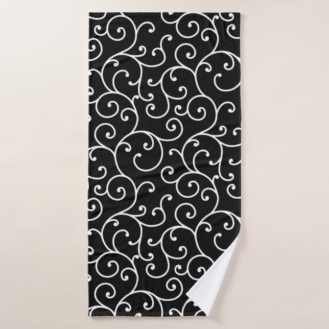 Black and White allover seamless scroll designpatt Bath Towel (Bath Towel)