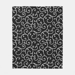 Black and White allover seamless scroll designpatt Fleece Blanket