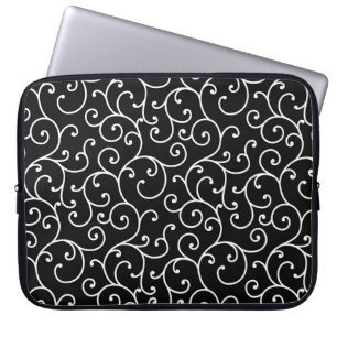 Black and White allover seamless scroll designpatt Laptop Sleeve