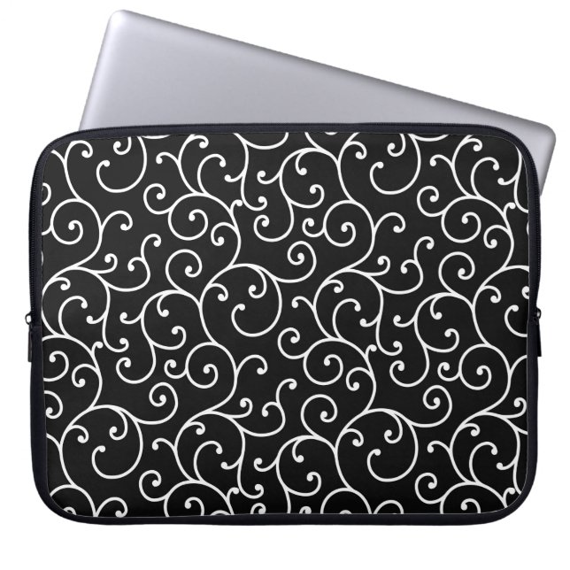 Black and White allover seamless scroll designpatt Laptop Sleeve (Front)
