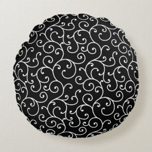 Black and White allover seamless scroll designpatt Round Cushion