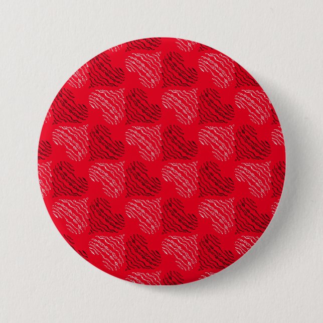 Black and White Alternating Heart Lines on Red 7.5 Cm Round Badge (Front)