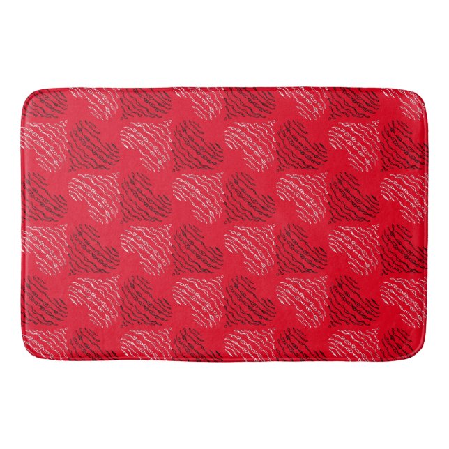 Black and White Alternating Heart Lines on Red Bath Mat (Front)