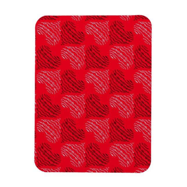 Black and White Alternating Heart Lines on Red Magnet (Vertical)