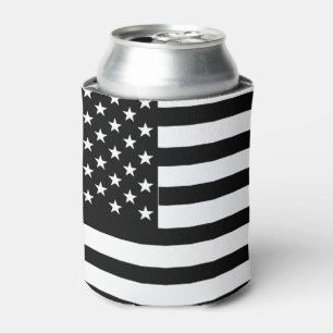 Black and White American Flag Can Cooler