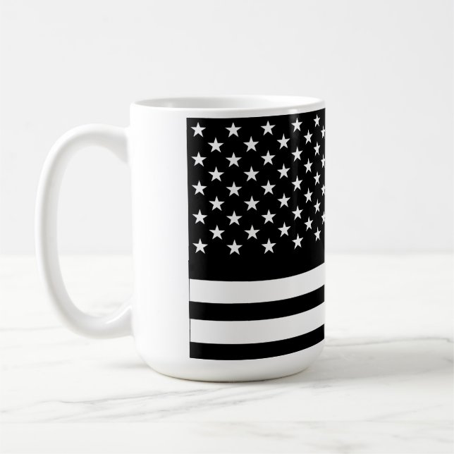 Black and White American Flag Coffee Mug (Left)