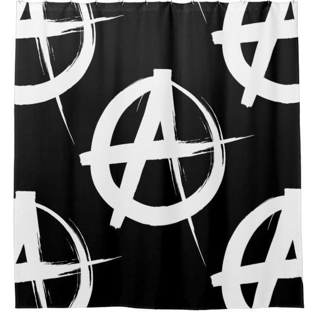 black and white anarchy symbol shower curtain (Front)