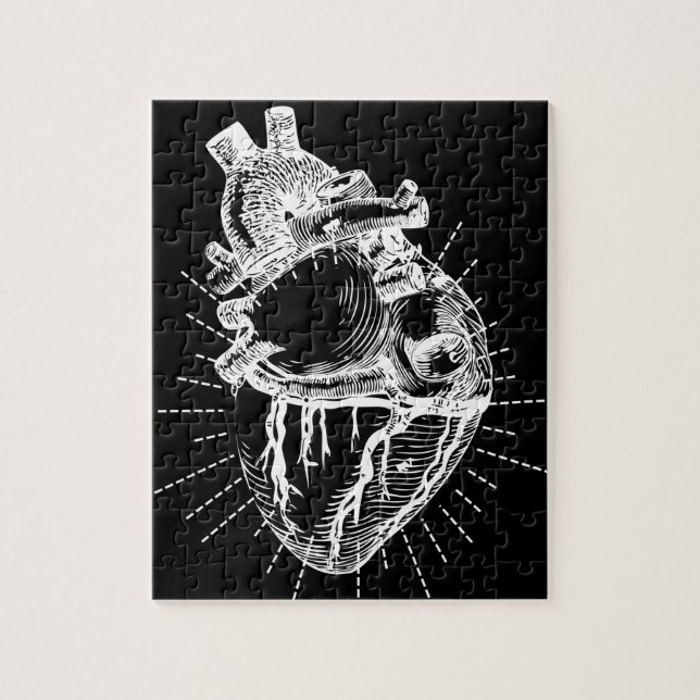 Black And White Anatomical Heart Puzzle (Vertical)