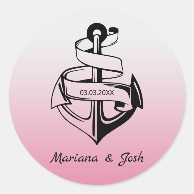 Black And White Anchor Classic Round Sticker (Front)