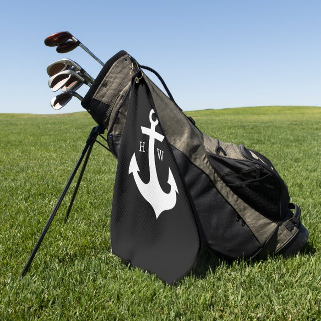Black and White Anchor Monogram Golf Towel (Green)