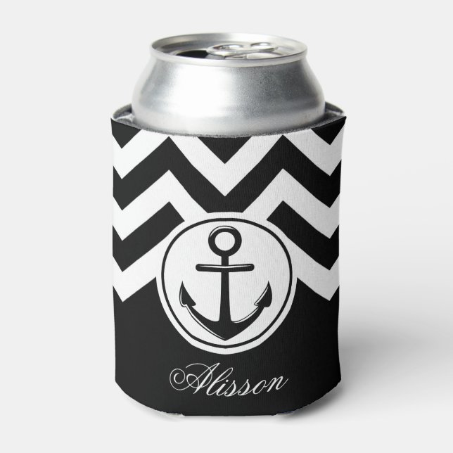 Black and White Anchor Pattern Can Cooler (Can Front)