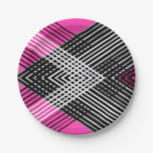 Black and white and gray intertwined stripes on a  paper plate