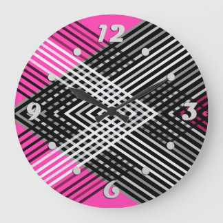 Black and white and grey intertwined stripes on a large clock