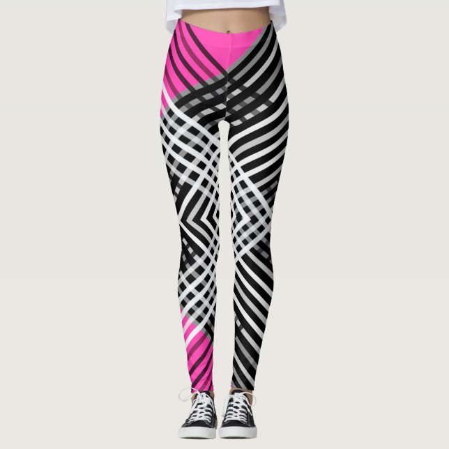 Black and white and grey intertwined stripes on a  leggings (Front)