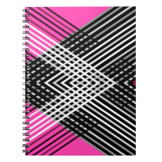 Black and white and grey intertwined stripes on a  notebook (Front)