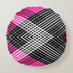 Black and white and grey intertwined stripes on a  round cushion