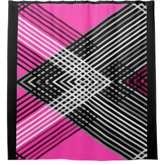 Black and white and grey intertwined stripes on a shower curtain