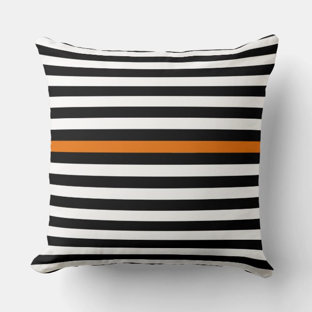 Black and White and Orange Narrow Stripes   Cushion (Front)