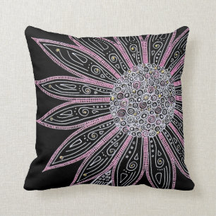 Black and White and Pink Flower Cushion