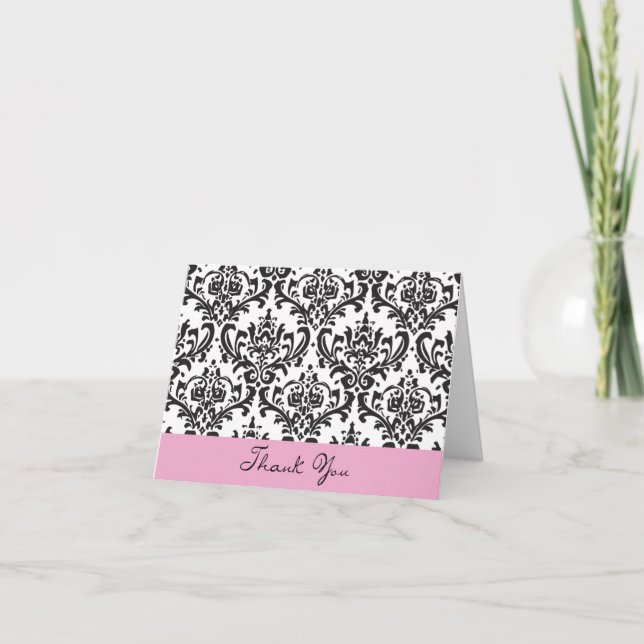 Black and White and Pink ThankYou Note Thank You Card (Front)