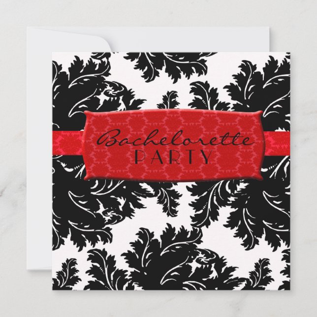 Black and White and Red Damask Invitation (Front)