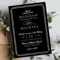 Black and White and Silver Foil Wedding Invitation