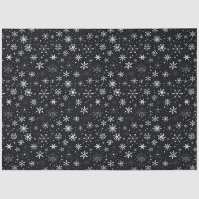 Black and White and Silver Snowflakes Christmas Tissue Paper (Front)